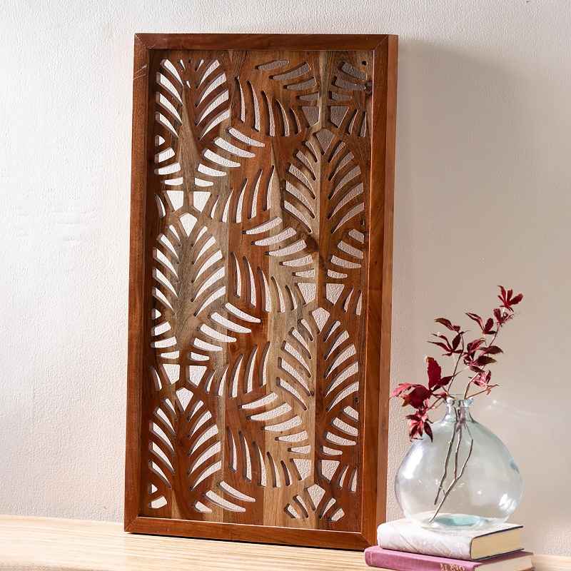 Acacia Wood Laser Cutout Wall Panel - Leaf